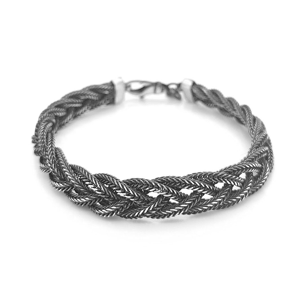 Zilveren armband gevlochten donker zilver 20 cm