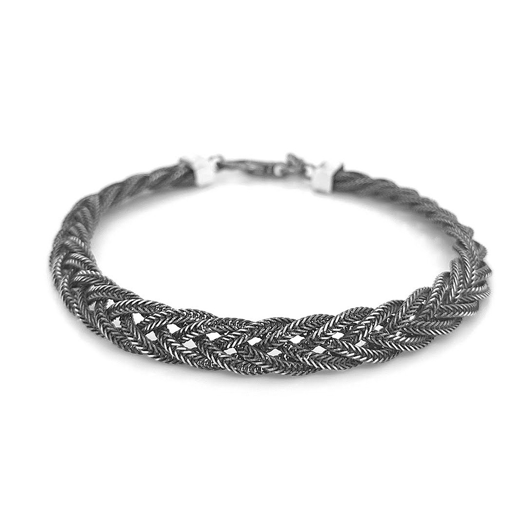 Silver bracelet braided dark silver 20 cm