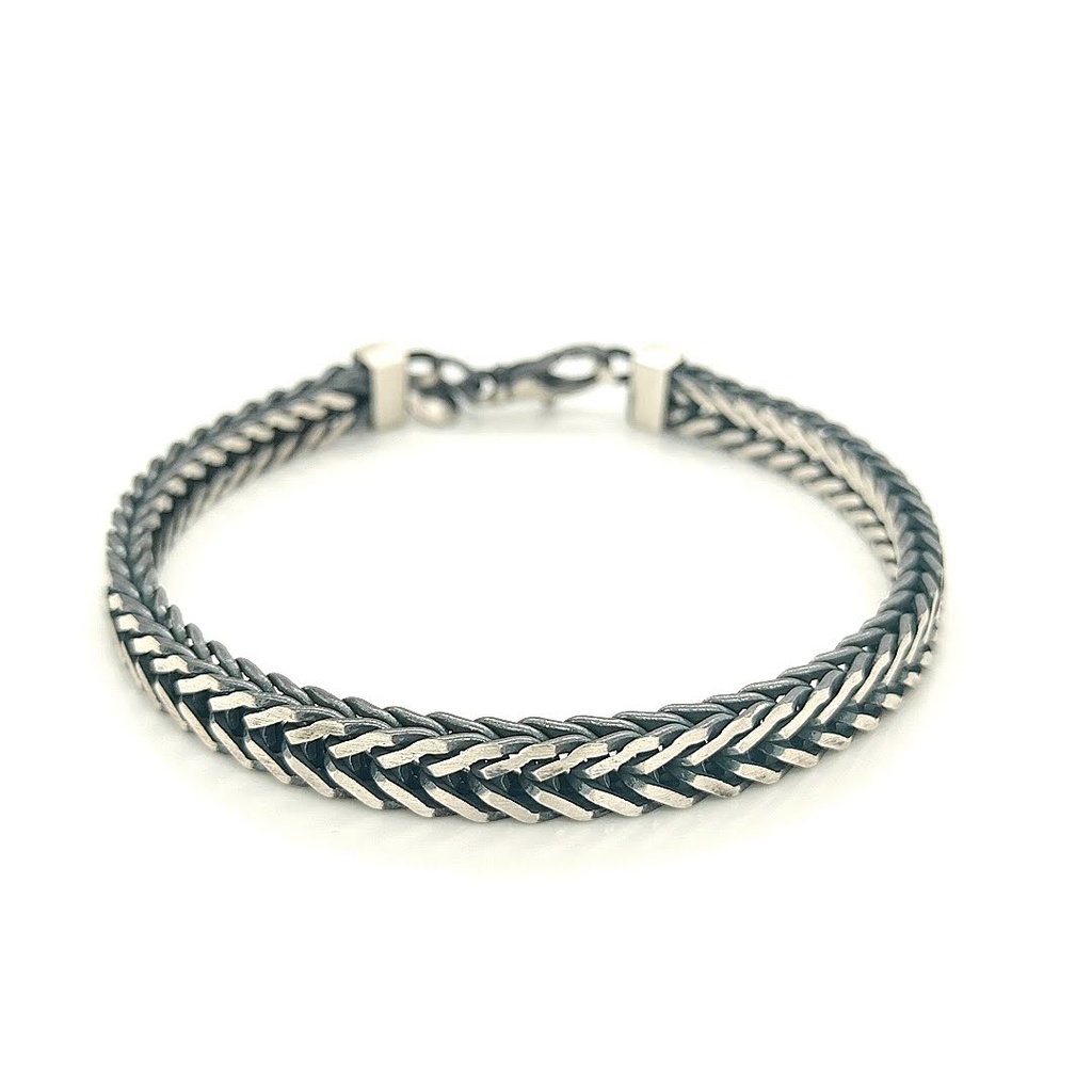 Zilveren visgraad armband donker zilver 20cm