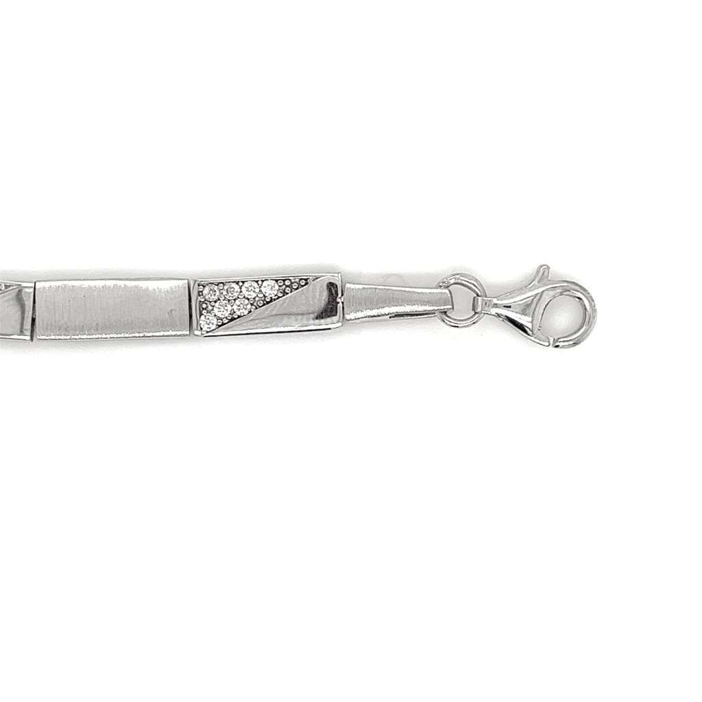 Zilveren armband mat/glans schakel met Zirkonia