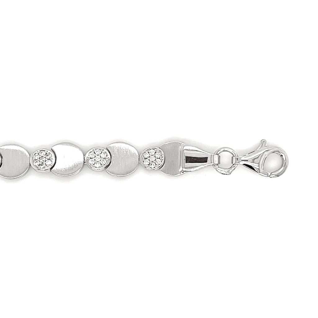 Silver matte/gloss link bracelet with Zirconia