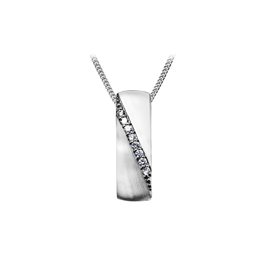 [ZH1612] H007 Silver pendant matte/gloss with row of Zirconia stones