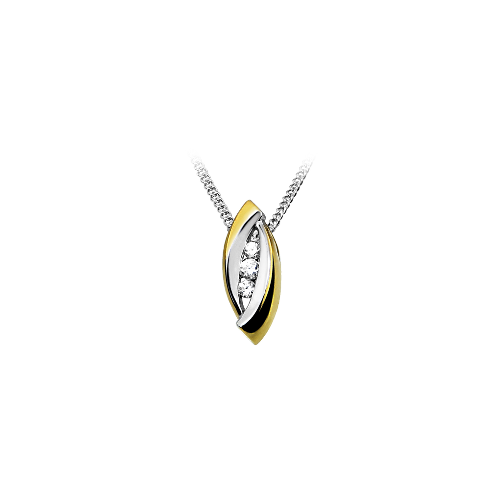 H013 Bicolor zilveren hanger met Zirkonia stenen