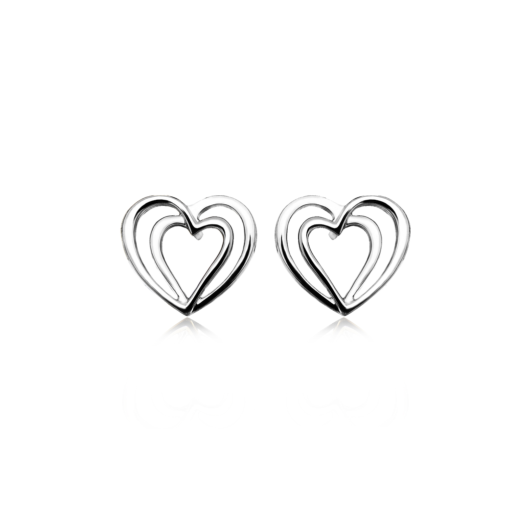 O002 Silver Stud Earrings Double Heart