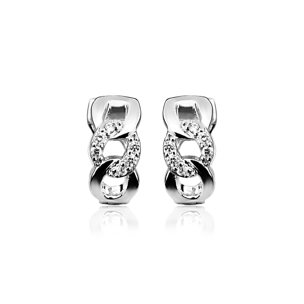 [ZO1610] O005 Silver ear hoop earrings Fantasy with Zirconia stones