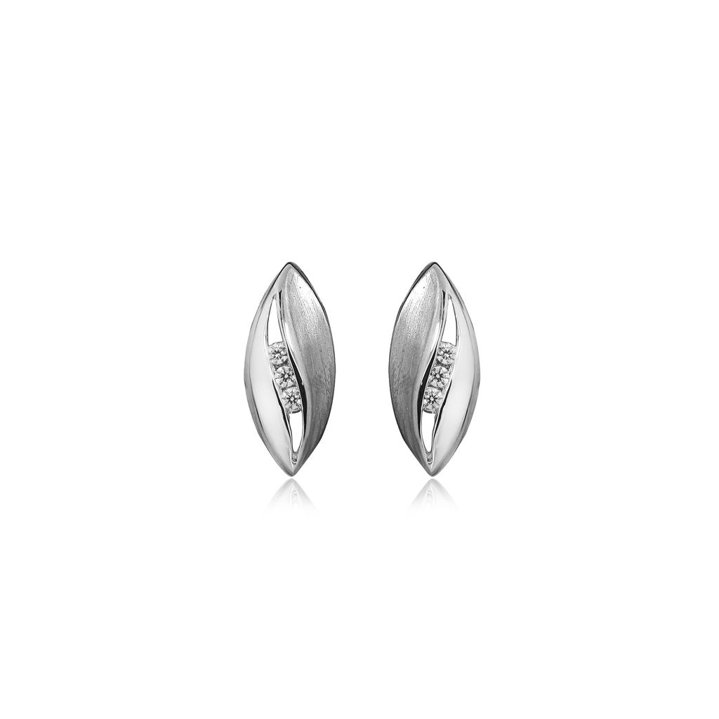 [ZO1613] O008 Silver ear studs Matte/Gloss with Zirconia stones