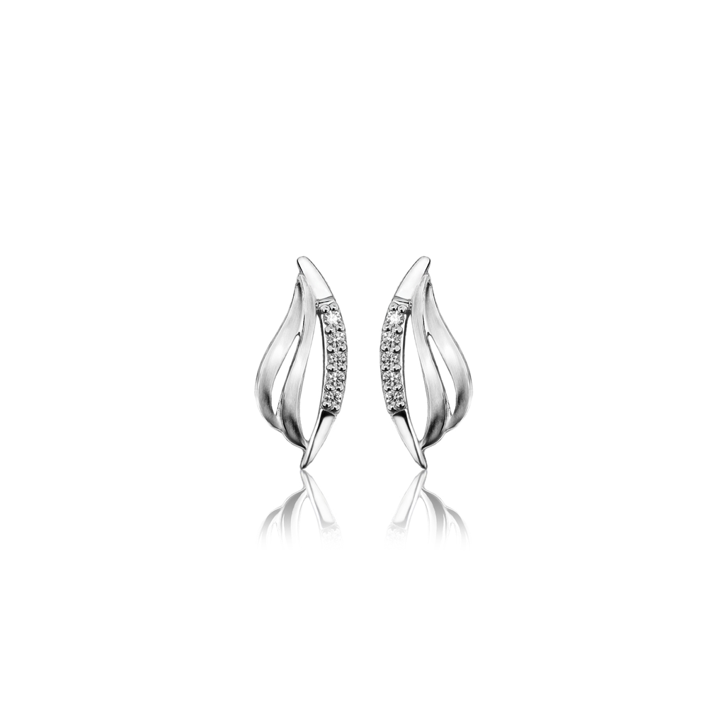 O016 Silver ear studs Fantasy Matte/Gloss with Zirconia stones