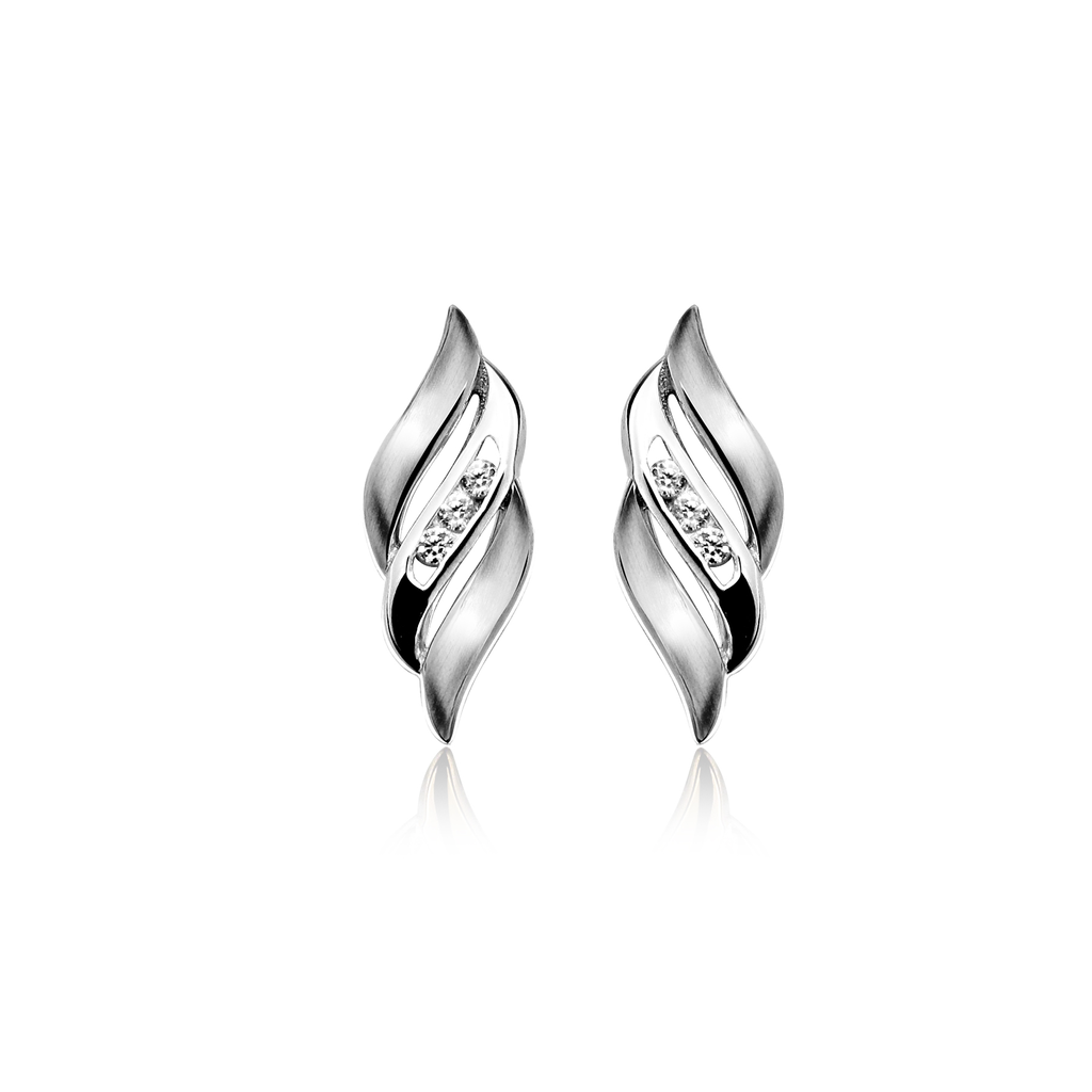 [ZO1622] O017 Silver Stud Earrings Fantasy Matte/Gloss with Zirconia stones
