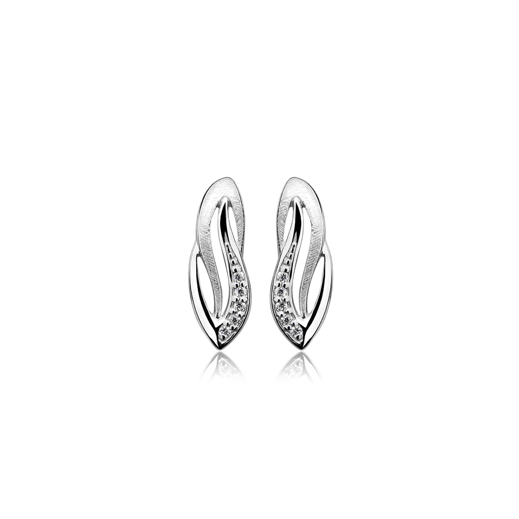[ZO1624] O019 Silver Stud Earrings Fantasy Matte/Gloss with Zirconia stones
