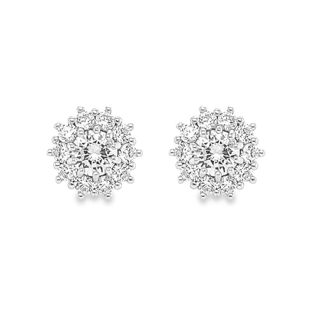 [ZO1628] Silver Ear Studs Rosette with Zirconia