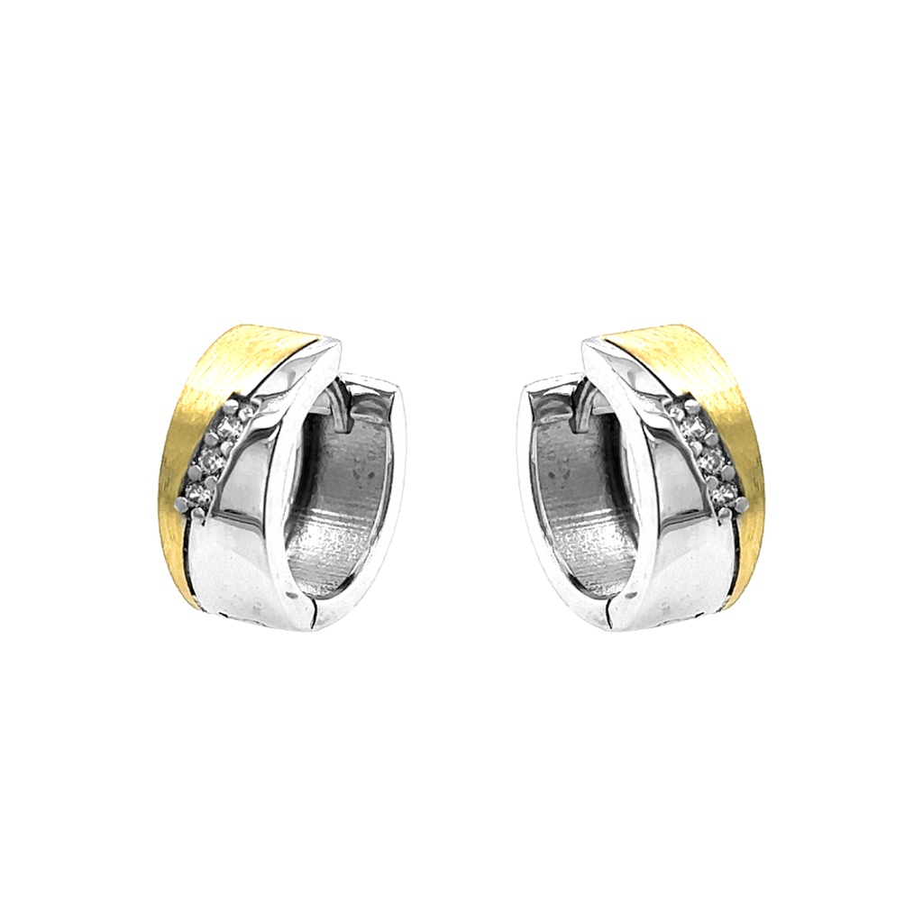 Bicolor Silver Hoop Earrings Fantasy with Zirconia Stones