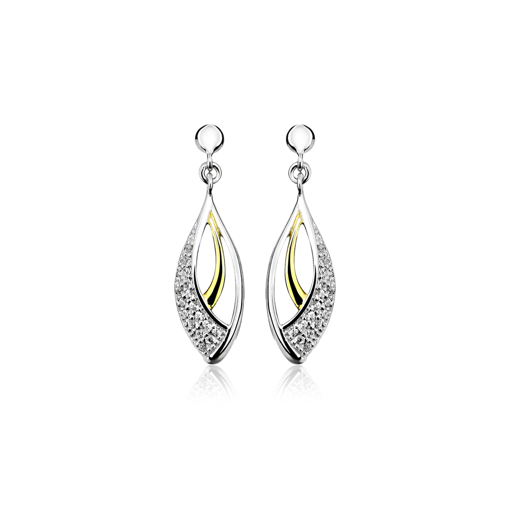 O010 Bicolor silver earrings with Zirconia stones