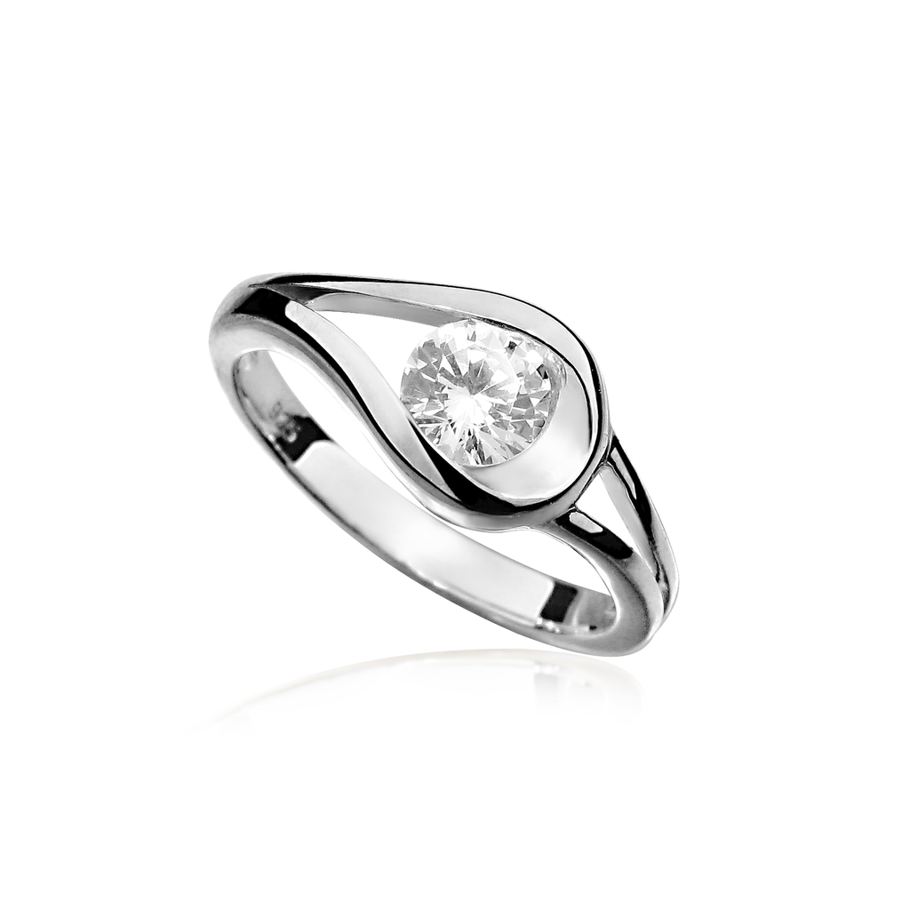 R004 Zilveren ring Fantasie met Zirkonia steen maat 17,5
