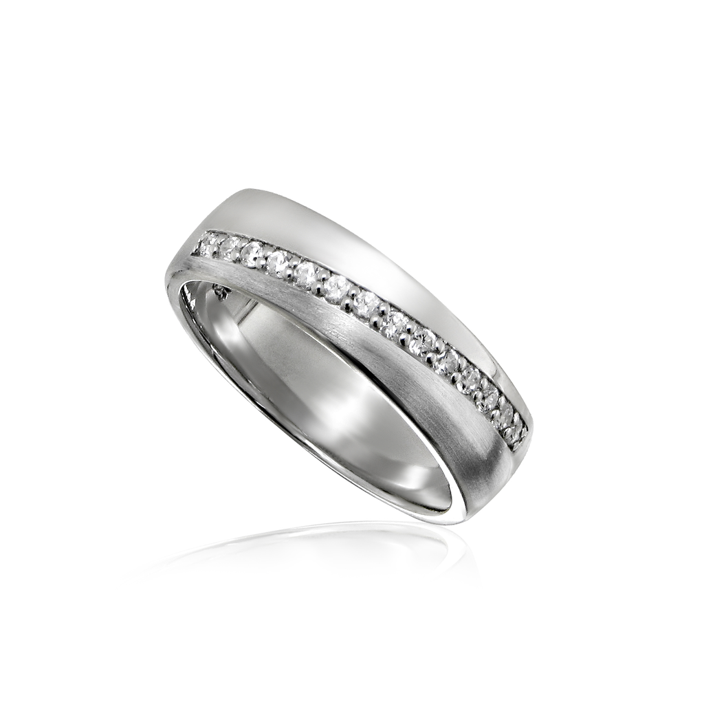 R007 Silver ring Matte/Gloss with row Zirconia stones size 18