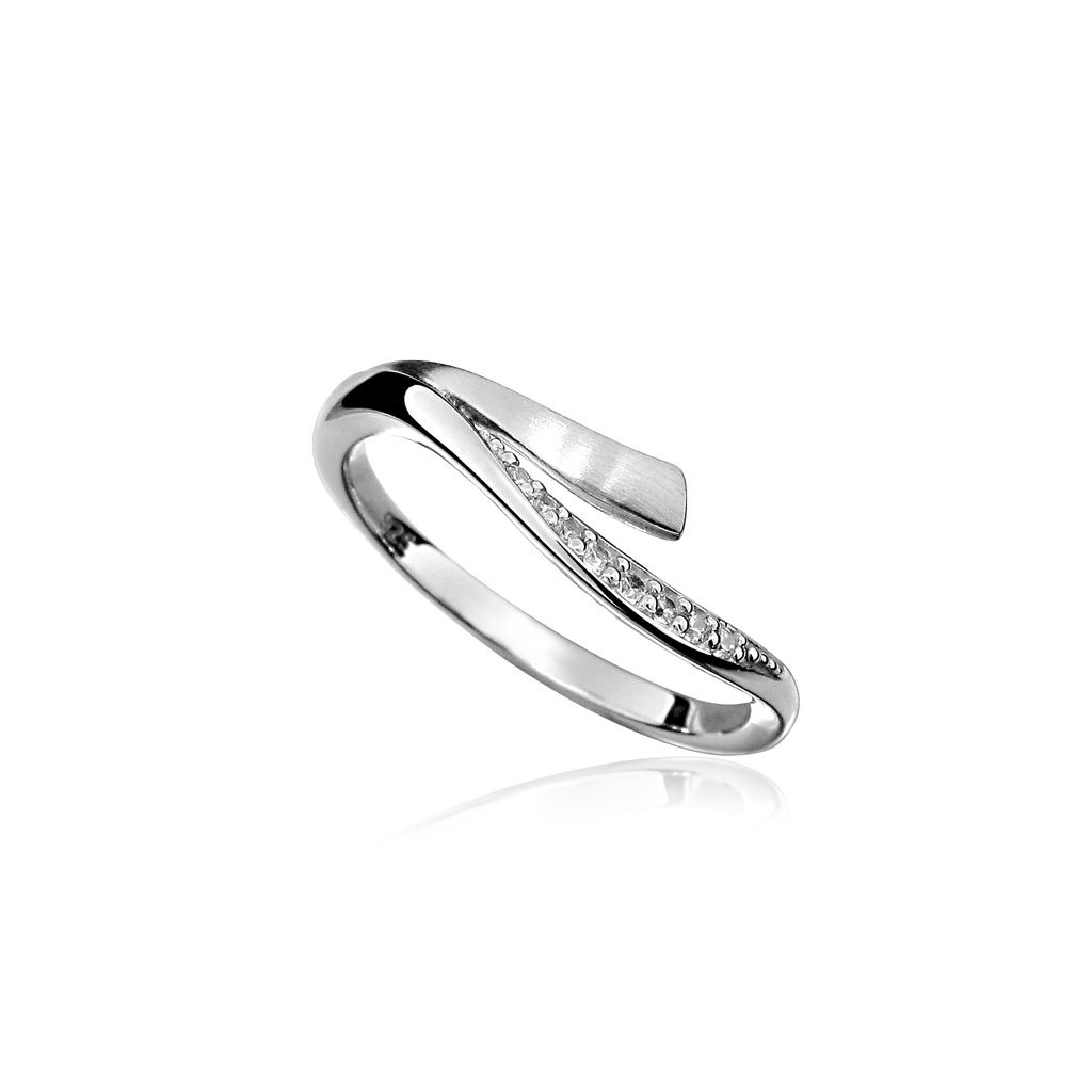 [ZR1614-185] R009 Silver ring Matte/Gloss with Zirconia stones size 18,5