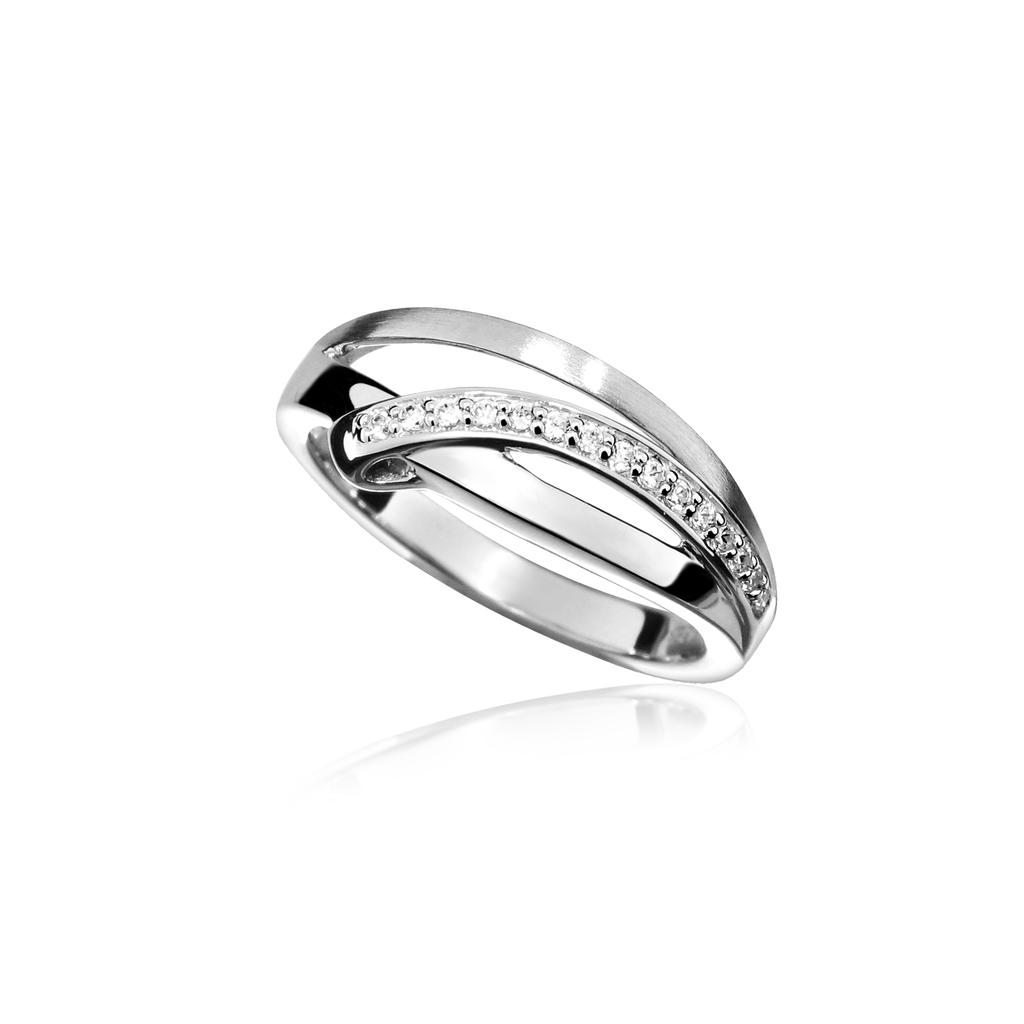 [ZR1619-180] R014 Silver ring Fantasy Matte/Gloss with Zirconia stones size 18