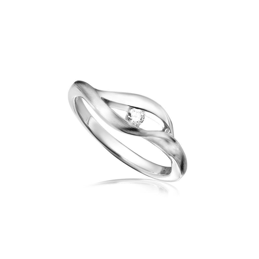 R018 Zilveren ring Fantasie Mat/Glans met Zirkonia steen maat 17,5