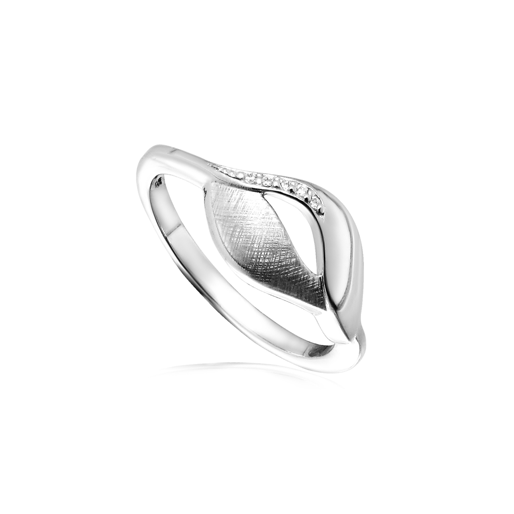 [ZR1625-185] R020 Silver ring Fantasy Matte/Gloss with Zirconia stones size 18,5