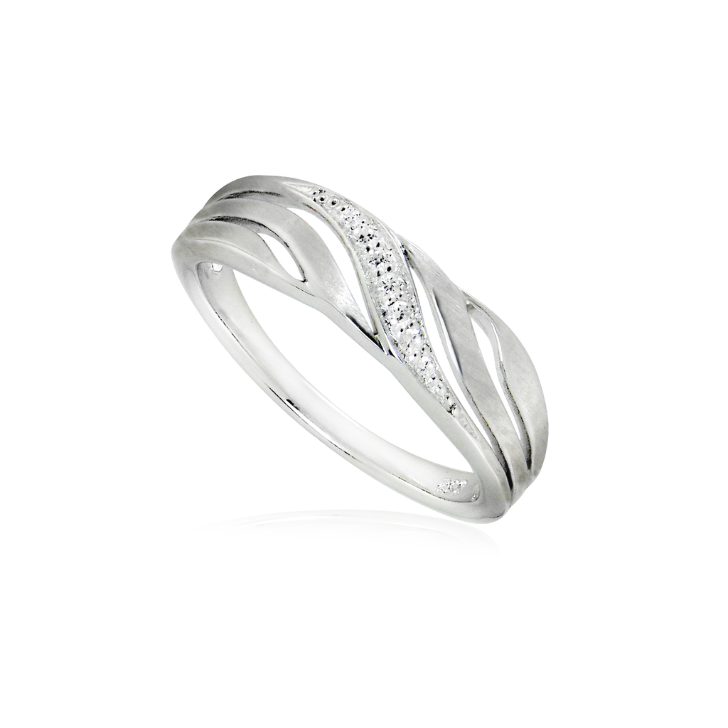 R022 Silver ring Fantasy Matte/Gloss with Zirconia stones size 16,5