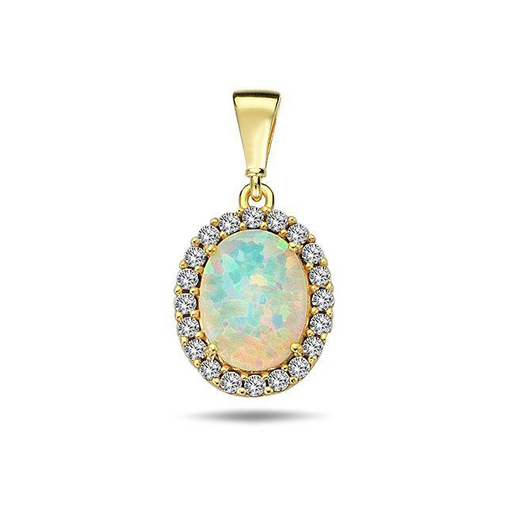 [GH2138] Yellow gold pendant with Opalite and Zirconia