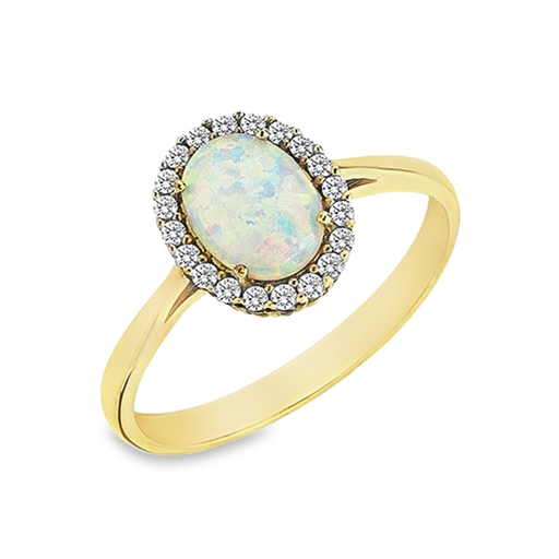 Yellow gold ring with Opalite and Zirconia