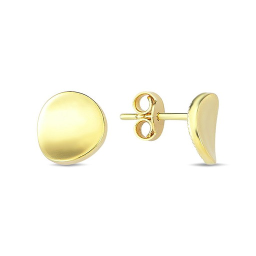 [GO2151] Yellow Gold Stud Earrings Curved Round