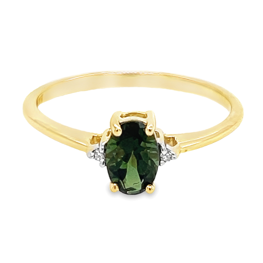 Yellow gold ring with Green Tourmaline and Diamond