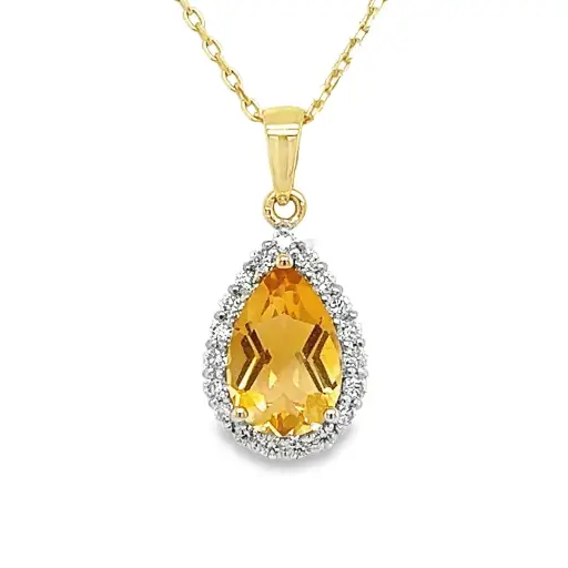 [GHE2191] Geelgouden hanger met Citrien pear 9x6mm en Diamant 0,19 karaat SI/G