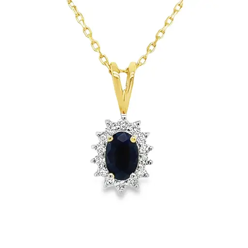 [GHE2192] Yellow gold pendant with Sapphire 6x4mm and Diamond 0.14 carats SI/G