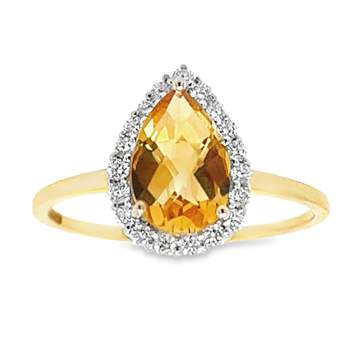 Yellow gold ring with Citrine pear 9x6mm and Diamond 0.19 carats SI/G