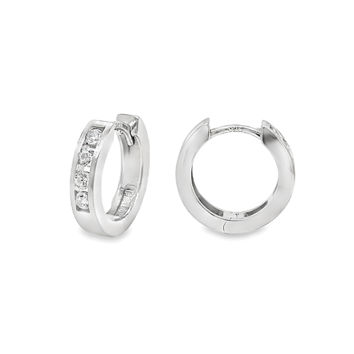 [ZO2231] Silver hinged earrings Matte with row Zirconia rhodium plated 16.5x3.5mm