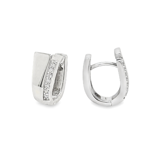 [ZO2237] Silver hinged hoop earrings with row of Zirconia rhodium plated