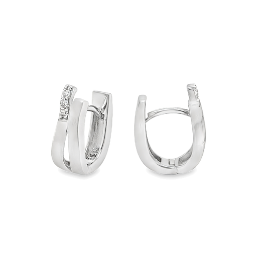 [ZO2241] Silver hinged earrings matte/ gloss with Zirconia rhodium plated