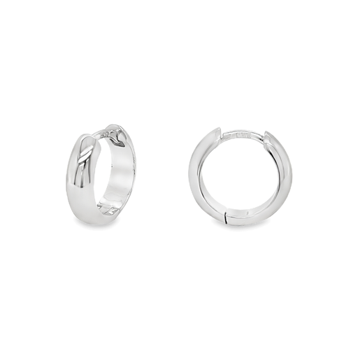 [ZO2243] Silver hoop earrings ball smooth rhodium plated 13x4.25mm