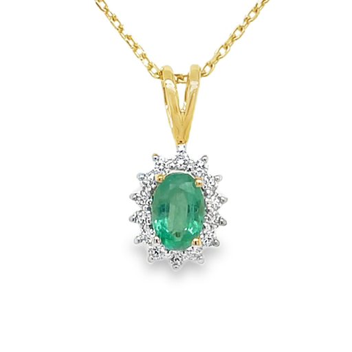 [GHE2259] Yellow gold pendant with Emerald 6x4mm and Diamond 0.14 carats SI/G