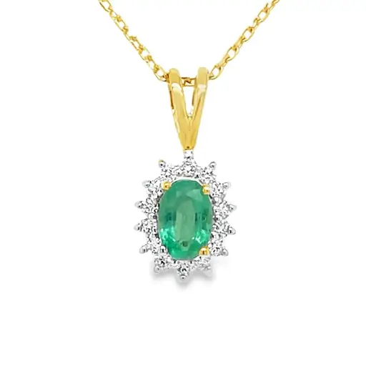 [GHE2259] Yellow gold pendant with Emerald 6x4mm and Diamond 0.14 carats SI/G