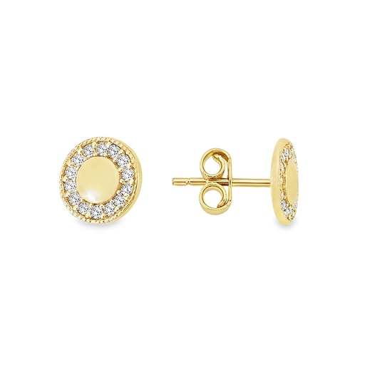 [GO2280] Yellow gold ear studs with zirconia Round
