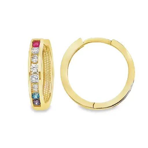 [GOR2286] Yellow gold earrings with colored zirconia row