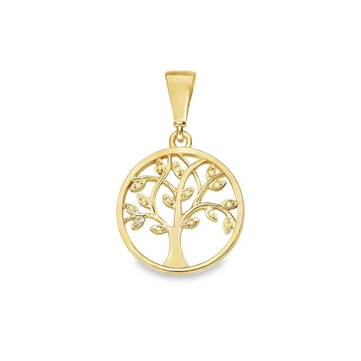 [GH2303] Geelgouden hanger Levensboom 13mm rond
