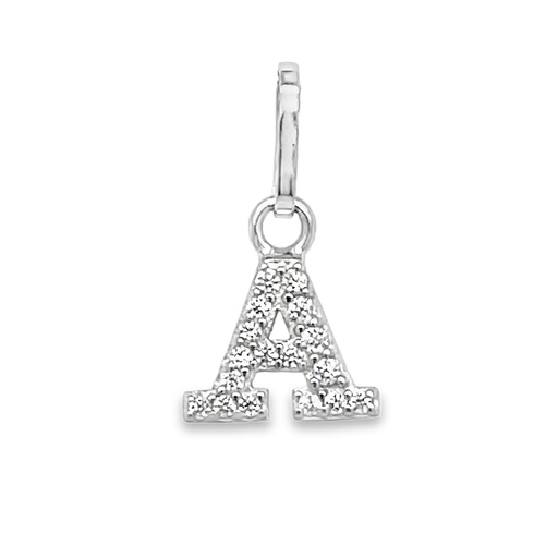 Zilveren Hanger letter A-Z met zirkonia gerhodineerd