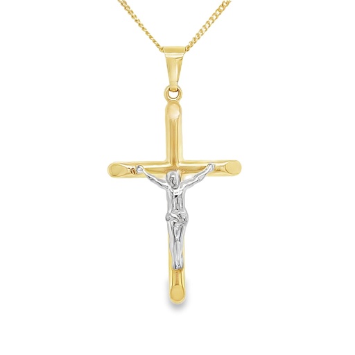 [GH2309] Bicolor gouden hanger Crucifix Kruis 18mm breed