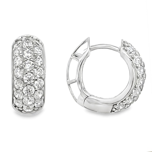 [ZO2313] Silver hinged earrings with three rows of Zirconia rhodium plated