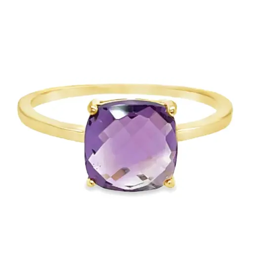 Geelgouden ring met Amethist 8x8mm