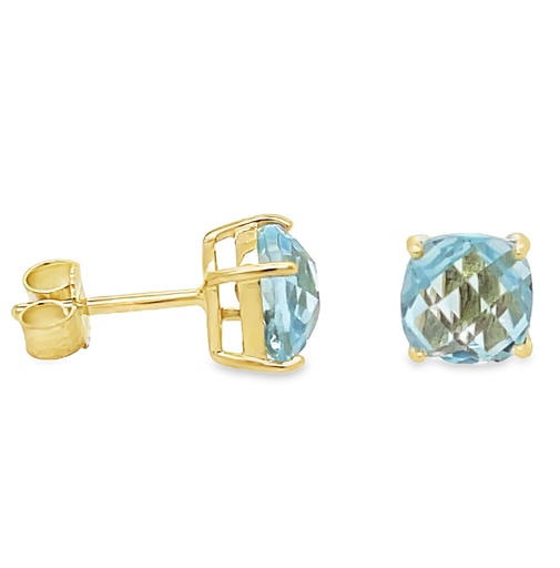 [GOE2317] Yellow gold ear studs with Topaz 6x6mm
