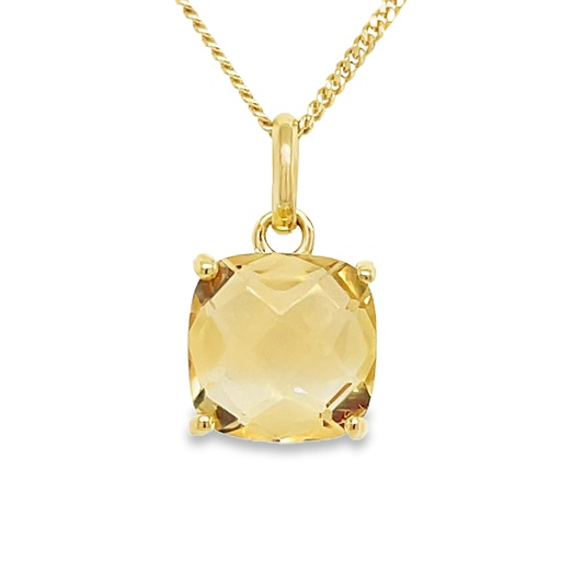 [GHE2318] Yellow gold pendant with Citrine 8x8mm