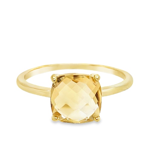 Yellow gold ring with Citrine 8x8mm