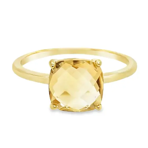 Yellow gold ring with Citrine 8x8mm