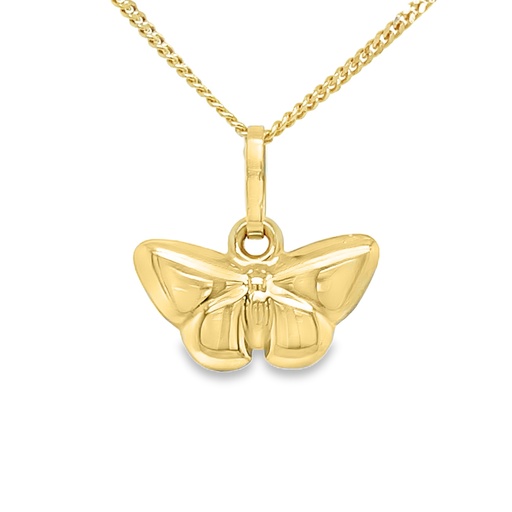 [GH2323] Geelgouden hanger Vlinder tweezijdig (glans voor/ mat achter)