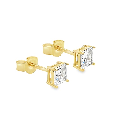 [GO2328] Yellow gold stud earrings with 4x4mm Zirconia square 4-legged