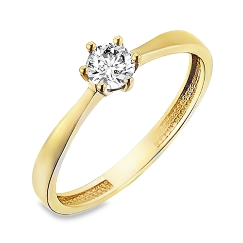 Geelgouden solitairring met Zirkonia 4,5mm